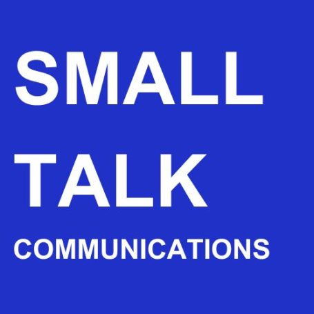 Blue and white logo for Small Talk Communications
